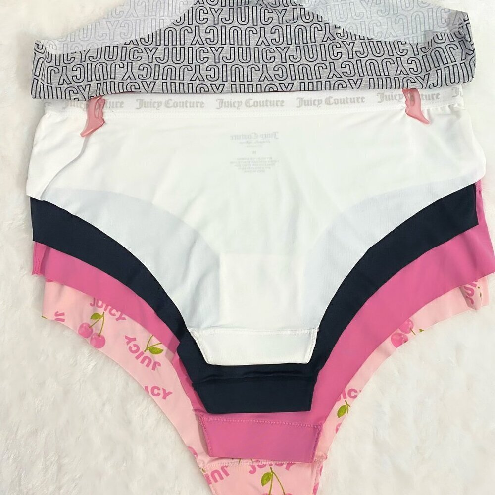 Juicy Couture Bikini Brief Pink, Black, White, Gray Logo 5 Panties Set Size XL - Picture 4 of 9